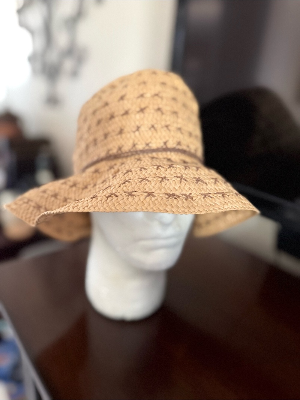Roxy Wide-Brim Straw Sun Hat in Tan